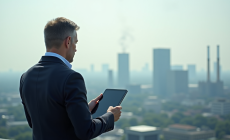 Analyste climat urbain sur le toit d'un bâtiment moderne