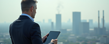 Analyste climat urbain sur le toit d'un bâtiment moderne