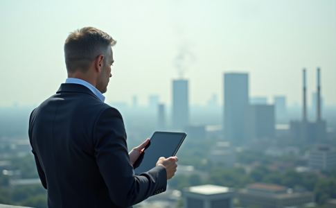 Analyste climat urbain sur le toit d'un bâtiment moderne