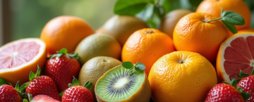Assortiment de fruits riches en vitamine C sur une table en bois