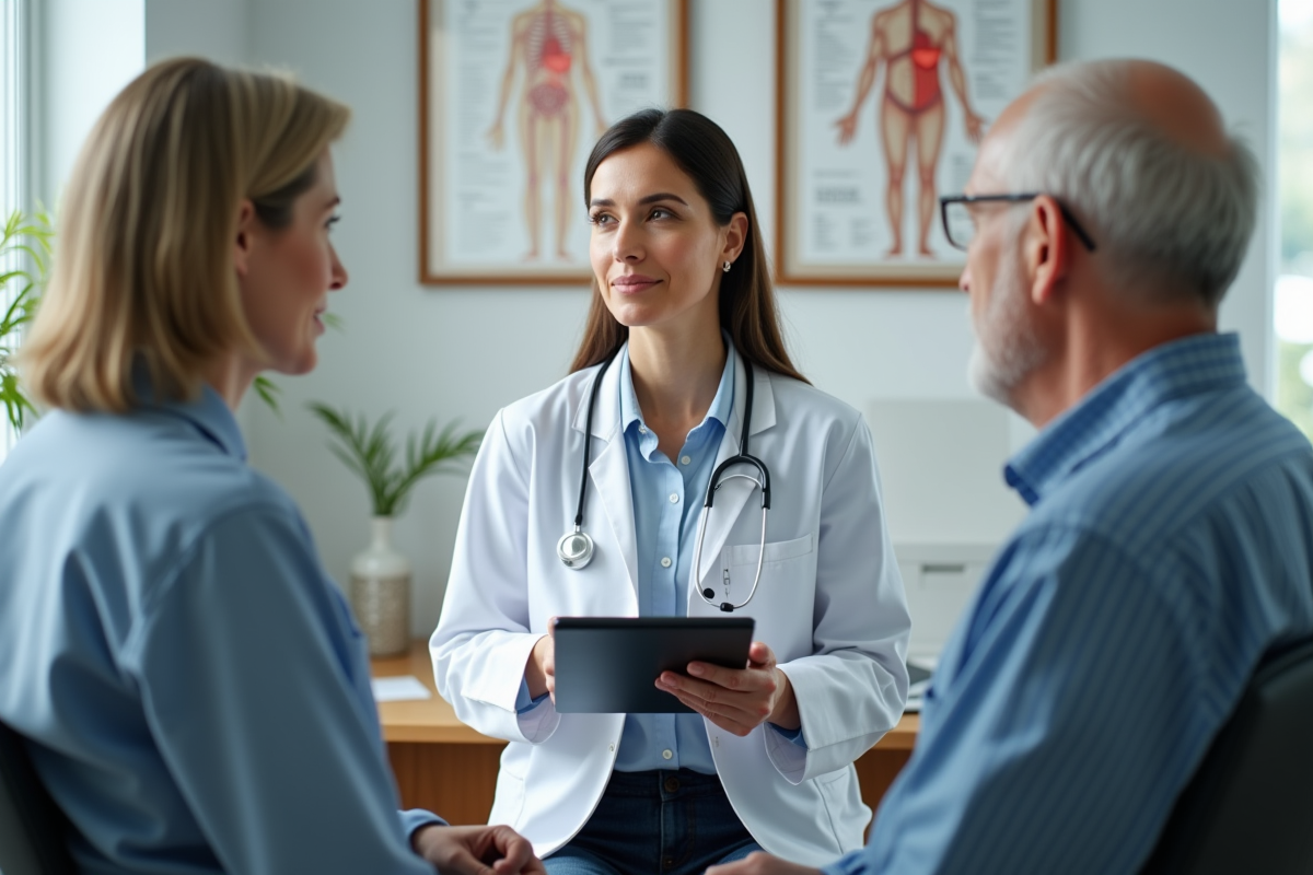 Cardiologue discutant de santé cardiaque avec un couple en consultation
