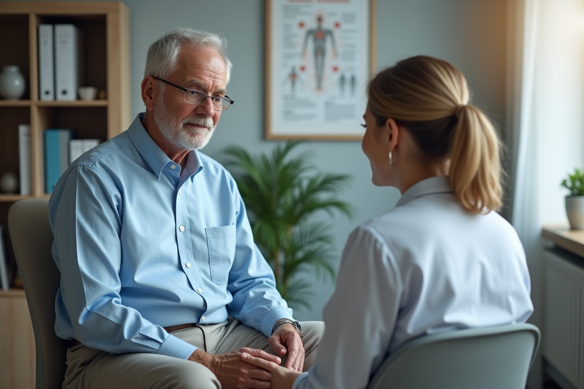 Consultation entre un homme senior et une médecin