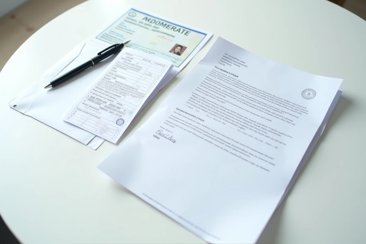 Dossier administratif complet avec courrier et enveloppe timbrée pour envoi à la CPAM Lyon