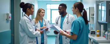 Équipe médicale diversifiée dans un hôpital moderne
