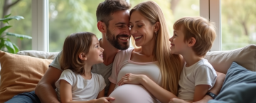 Famille heureuse réunie dans un salon lumineux