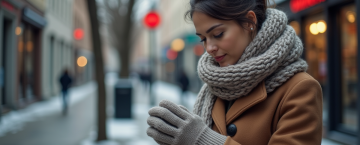 Femme en manteau d'hiver et écharpe dans la ville