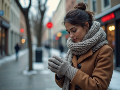 Femme en manteau d'hiver et écharpe dans la ville