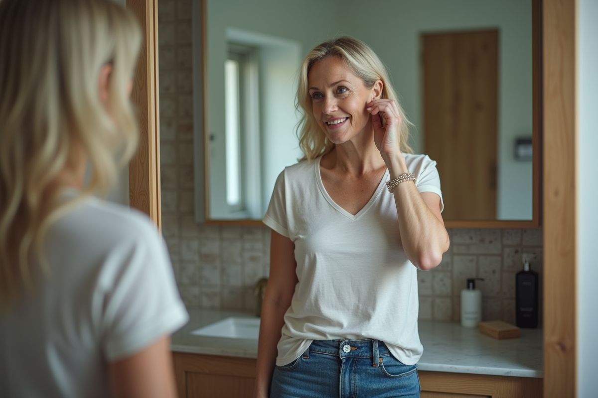 Femme regardant ses lignes d