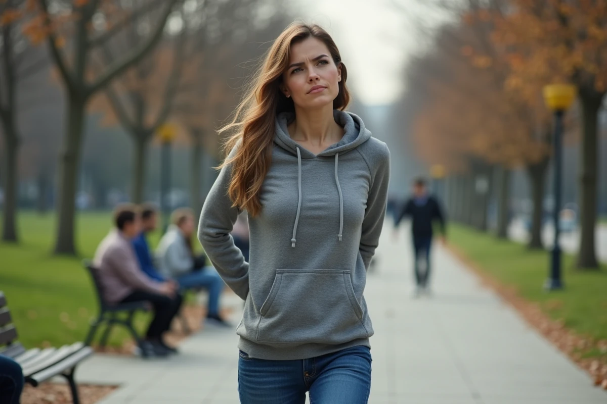 Femme dans un parc urbain avec malaise au dos