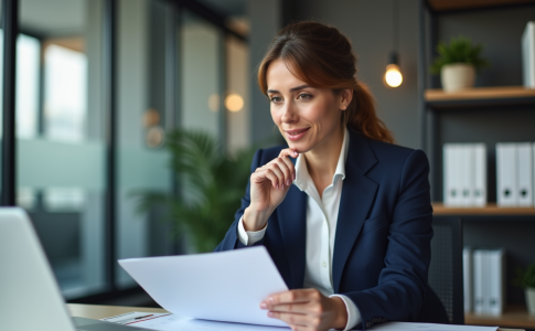 Femme professionnelle en bureau moderne avec documents