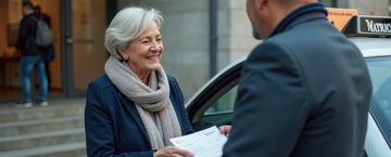Femme souriante remet un certificat médical au taxi
