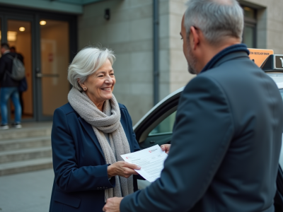 Femme souriante remet un certificat médical au taxi