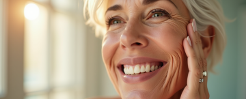 Femme senior appliquant serum vitamine C dans salle lumineuse