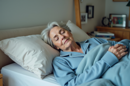 Femme âgée dormant paisiblement dans sa chambre lumineuse