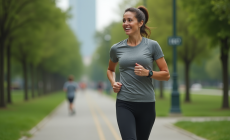 Femme courant dans un parc urbain avec tenue de sport