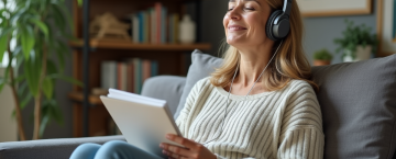 Femme détendue écoutant de la musique thérapeutique