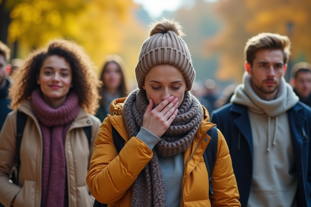 Groupe de personnes marchant dans un parc en automne