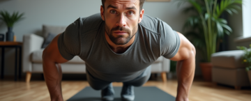 Homme musclé en entraînement dans un salon moderne