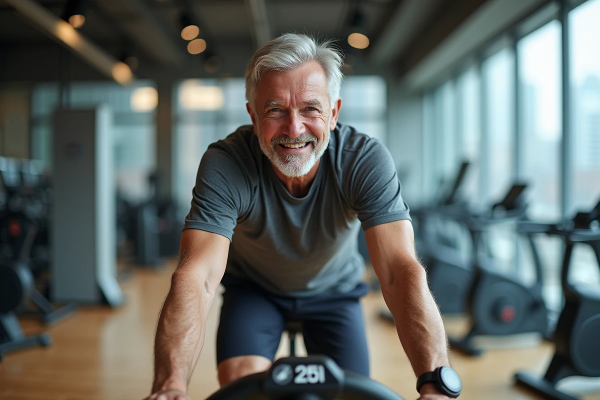 Homme âgé faisant du vélo d