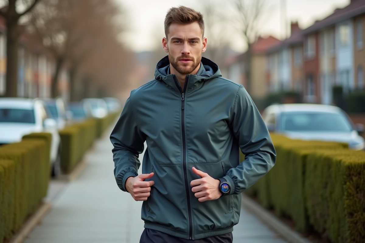 Jeune homme marchant dans un quartier résidentiel en journée