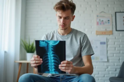 Jeune homme étudiant un rayon cervical en clinique