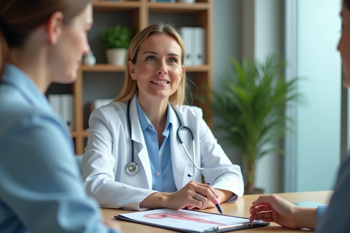 Médecin expliquant les causes des démangeaisons persistantes à une patiente lors d'une consultation oncologique
