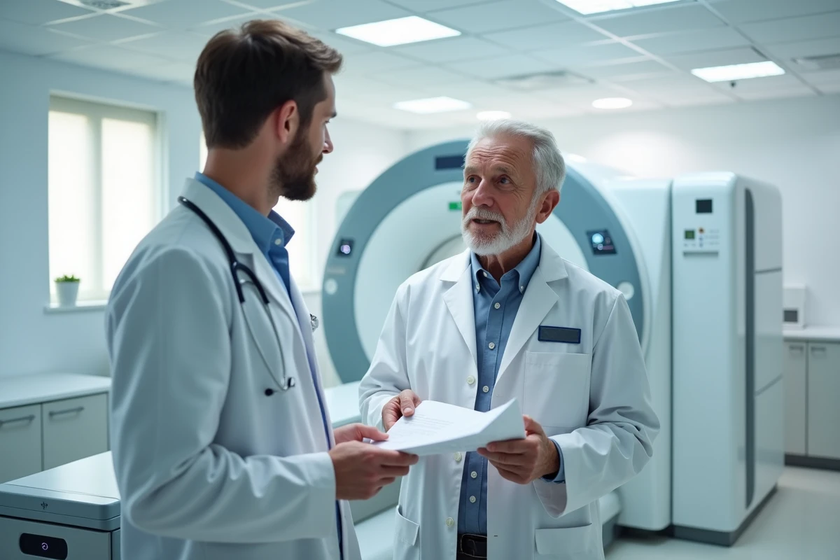 Medecin jeune discutant avec un patient dans une clinique