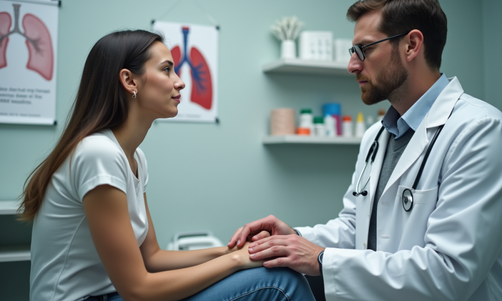Médecin examinant une jeune femme dans un cabinet moderne
