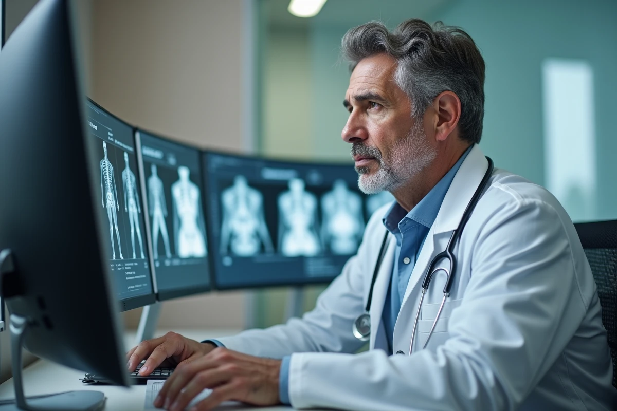 Docteur examinant des résultats numériques sur un ordinateur