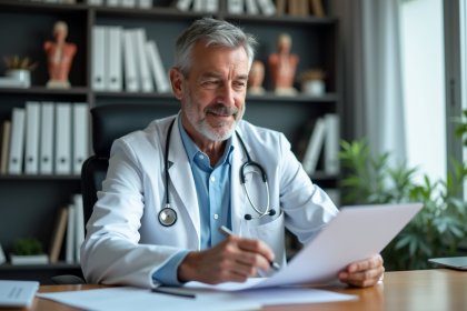 Médecin spécialiste en hôpital consulte un dossier