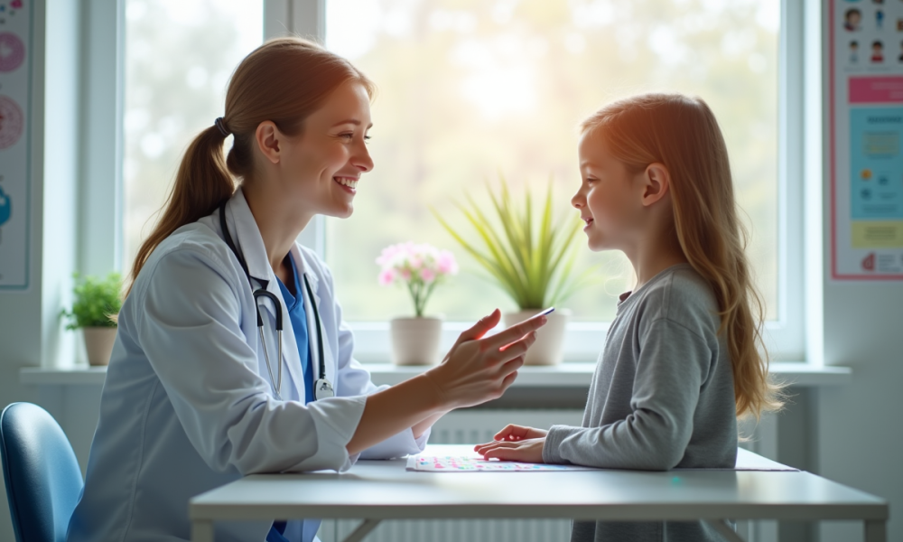 Neurologue pédiatrique réalisant un test cognitif avec un enfant