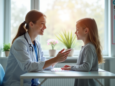 Neurologue pédiatrique réalisant un test cognitif avec un enfant