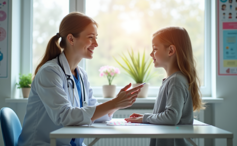 Neurologue pédiatrique réalisant un test cognitif avec un enfant