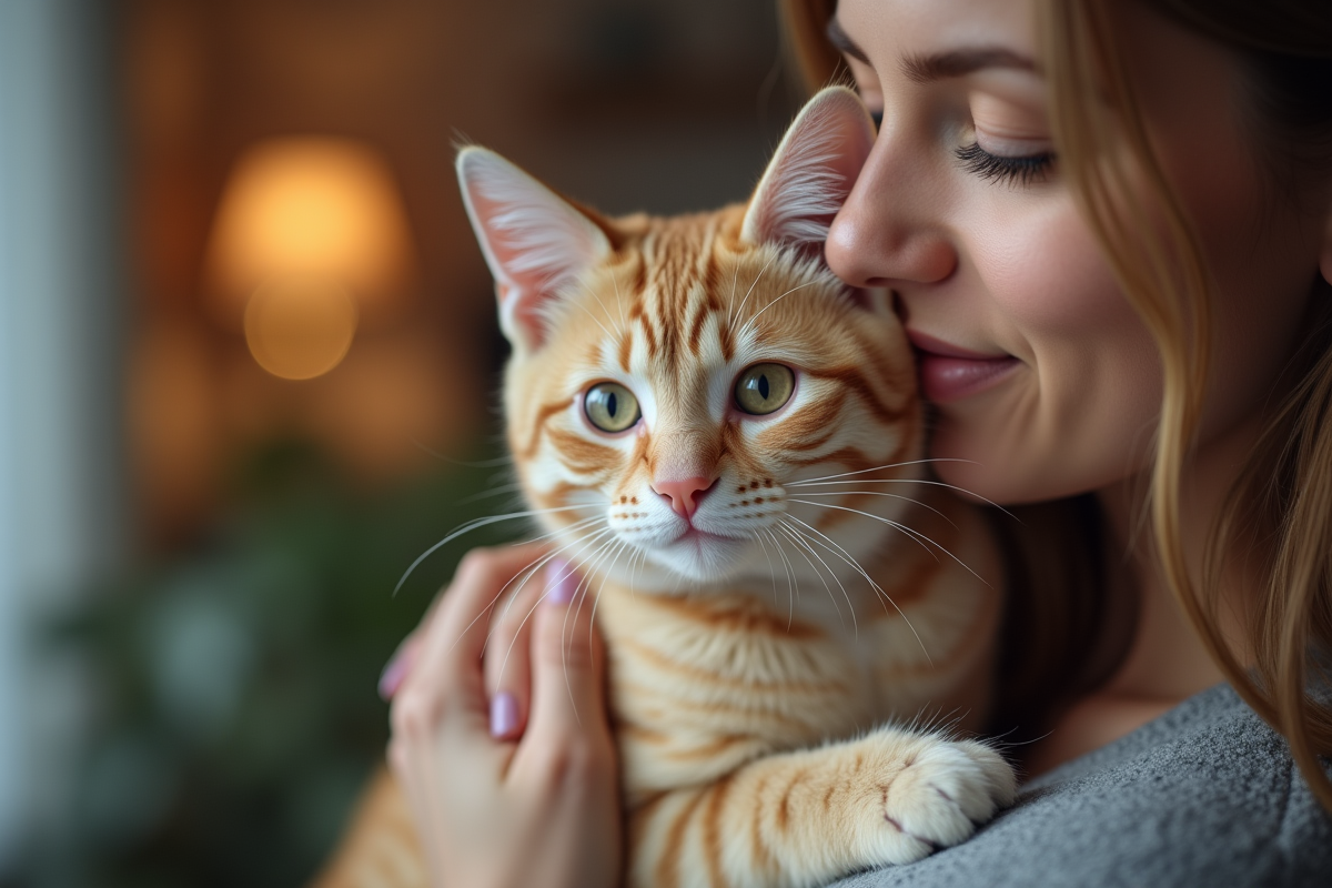 Personne tenant doucement un chat hypoallergenique près du visage