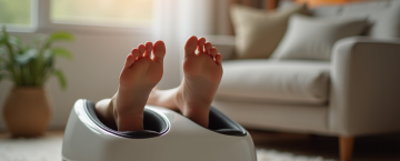 Pieds dans un masseur électrique moderne dans un salon cosy