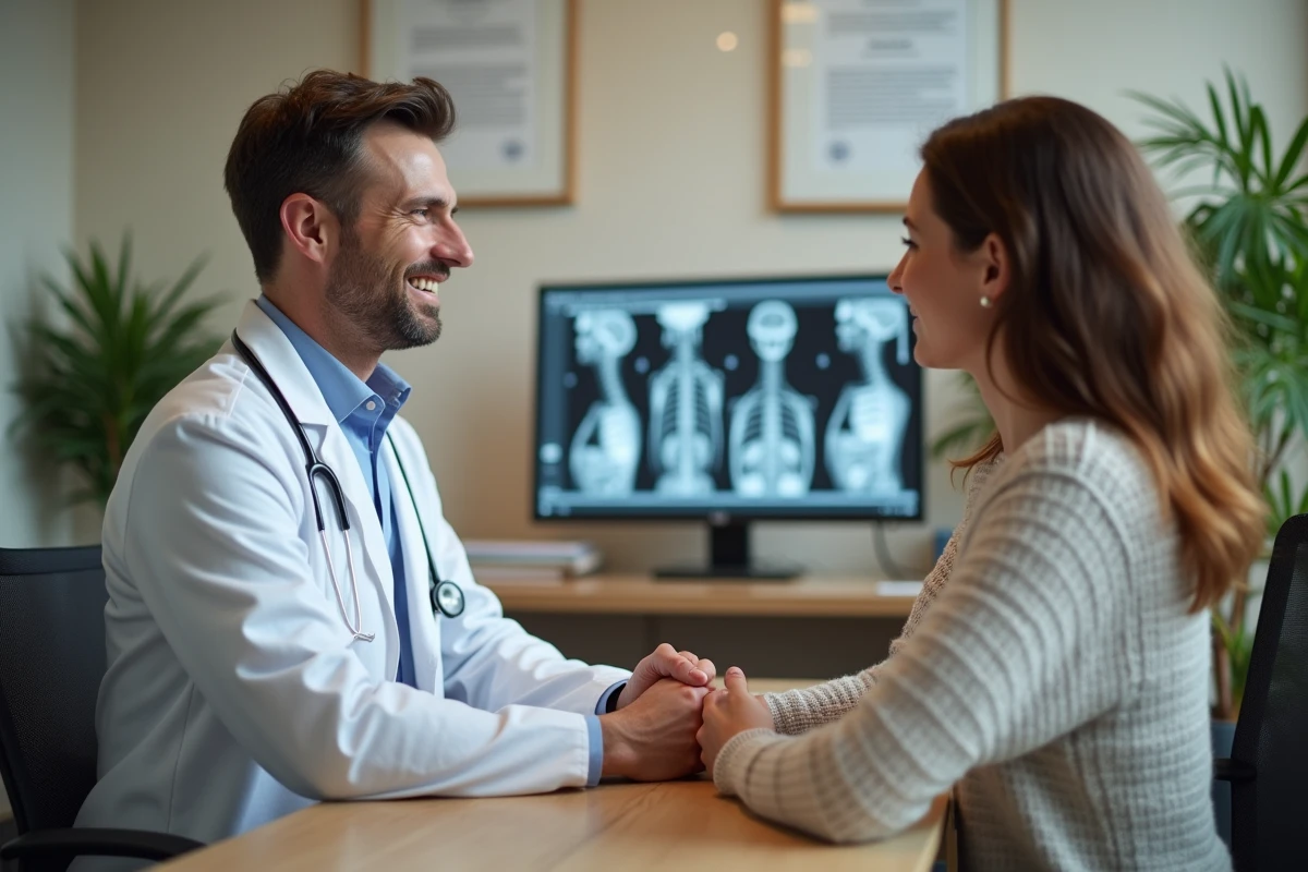 Neurochirurgien consultant une patiente dans son cabinet à Tours lors d'une première consultation