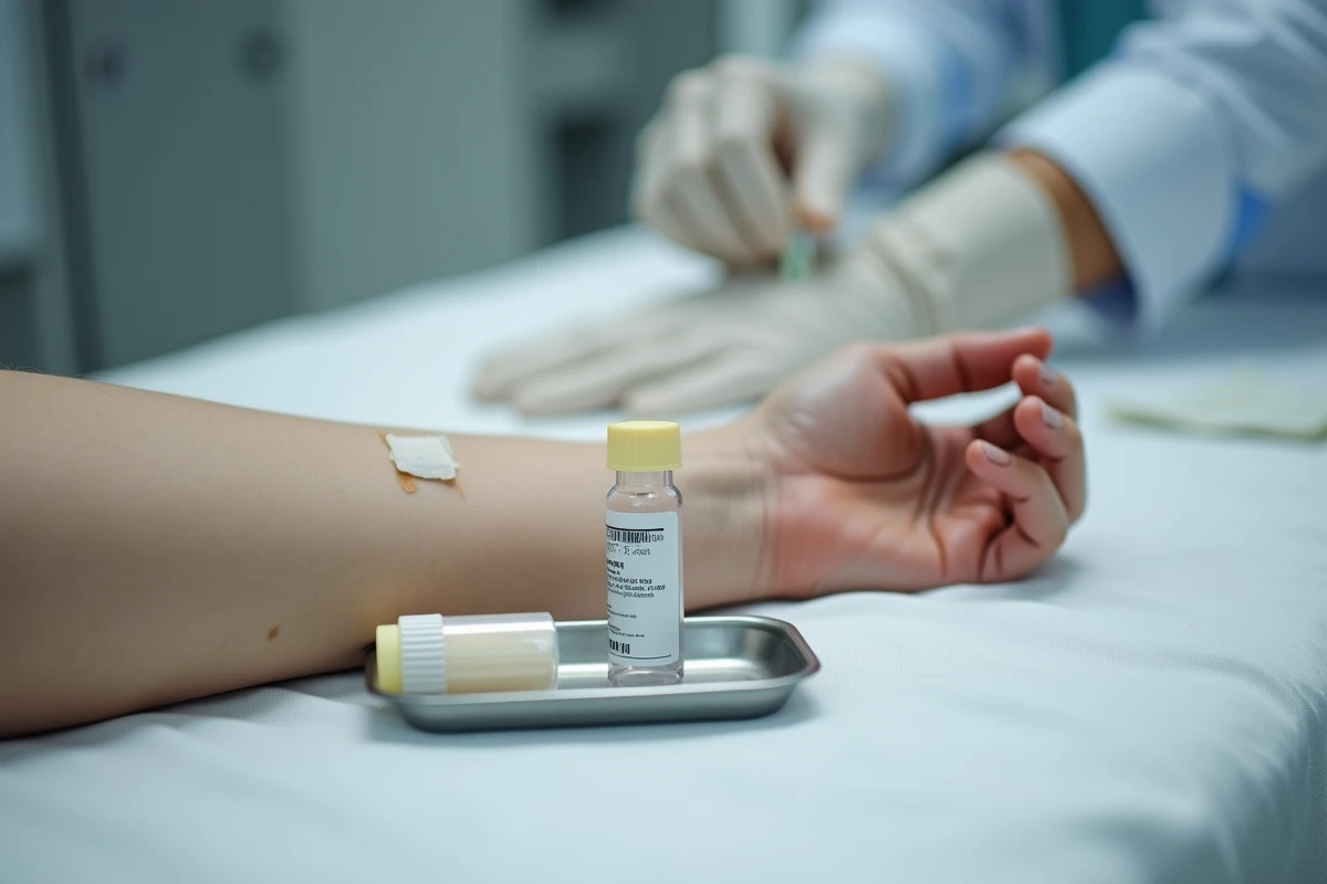 Prise de sang pour mesurer le taux de potassium avec tube d'analyse en laboratoire médical